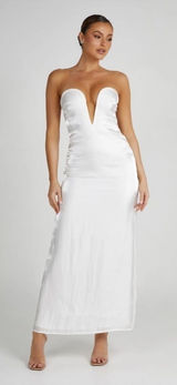 NWT Meshki White Chantelle Strapless Plunge Satin midi dress Photo 0