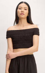 Everlane The Gauze Smock Off‎ the Shoulder Crop Top in Black Sz L NEW Photo 0