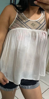 Aeropostal Women Embroidery Sleeveless White Summer Top Size Small Photo 0