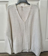 Free People cream V neck long sleeve oversized sweater Photo 0