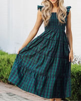 J. Marie Rayna Green Plaid Ruffle Strap‎ Midi Dress Photo 0