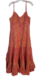Fresh Produce Floral Tiered Maxi Dress XL Coral Orange Cotton‎ V-Neck 10310 USA Photo 0