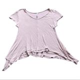 Anthropologie Lazy Sundays Pink Waffle Knit Asymmetrical Hem Top Photo 0
