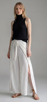 Zara White Wide Leg Wrap Split Front Tie Waist Pants 0264/159 XL‎ NEW Photo 0