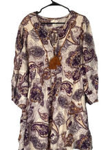 Band of The Free White & Purple Paisley Floral Boho Peasant Dress Women Sz L Photo 0
