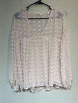 entro boutique boho semi sheer Swiss dot v neck babydoll blouse bishop sleeve S Photo 0