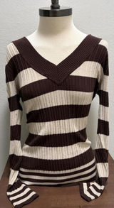 No Boundaries Vintage Y2k Brown And White Striped V-neck Sweater Sz L Photo 0