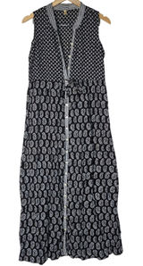 Shyla Nightwear Black White Block Print Cotton Maxi Gown Dress Womens Medium Photo 0