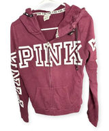 Victoria's Secret PINK Full Zip Hoodie Maroon Burgundy Snap Side Logo Small Photo 0
