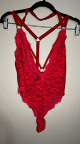 Victoria’s Secret Red Unlined Lace And Mesh Harness Lingerie Photo 0