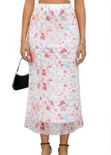 White Floral Maxi Skirt with Pink & Coral Blooms NWT XL Photo 0