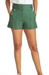 Veronica Beard Pine Shorts Womens 00 Green Viscose High Waisted Sophisticated Photo 0