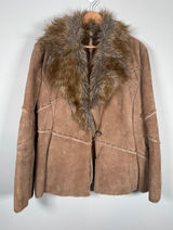 Winlit Leather Faux Fur Jacket Women L Brown Penny Lane indie Y2K Patchwork VTG Photo 0