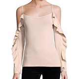 Club Monaco Ruffle Trim Cold Shoulder Long Sleeve Sweater Blush Pink Size XS Photo 0