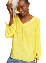 Maeve Anthropologie Verona Yellow V‎ Neck Tie Balloon Sleeve Blouse Boho Flowy M Photo 0