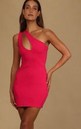 NWT Lulus Down to Party Hot Pink One-Shoulder Cutout Bodycon Mini Dress with sli Photo 0