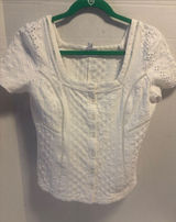 Ett:Twa By Anthropology White Button Front Eyelet Blouse Classic Square Neckline Photo 0