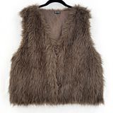 Free Haven Faux Fur Vest Women L Brown Boho Shaggy Open Front Y2K Layering Y2K Photo 0