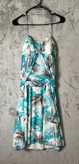Tropical Resort Halter Dress Ruched A-Line Island Vacation Beach Coastal Chic S Photo 0