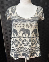 Gaze USA Knit Top Cream Black Elephant Tribal Print Boho Festival Southwestern S Photo 0