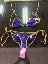 Chynna Dolls Bikini Swimwear Dancer Sz S/M Orange Purple Shimmer Gold Scrunch Photo 0