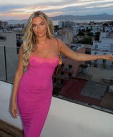 HOUSE OF CB 'Aiza'‎ Raspberry Lace Trimmed Maxi Dress NWOT size XS Photo 0
