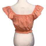 Happily Grey Eyelet Crop Top Women S Peach Fruit‎ Smocked Boho Cottage Prairie Photo 0