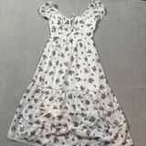 Hint of Blush Floral Midi Dress Small White Black Boho‎ Smocked Back Lace Photo 0