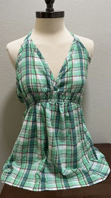 VTG Charlotte Russe Green Plaid Sleeveless Halter Top Sz M Photo 0