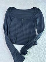 Long sleeve striped crop top button up Blue Size XS Photo 0