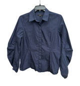 Quince 100% Organic Cotton Poplin Balloon Sleeve Shirt Small Ruched Blue #AAA7-6 Photo 0