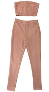 L'Atiste By Amy Light Brown‎ Taupe Faux Suede Crop Tube Top Pants Set Size Small Photo 0