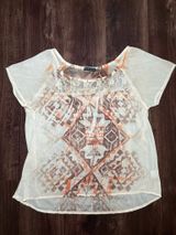 Vintage Y2K Fang Lace Sheer Geometric Blouse Photo 0