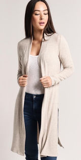 Beyond Yoga High Slits Fleece Long Duster Cardigan Sweater Beige Women’s XS Photo 0