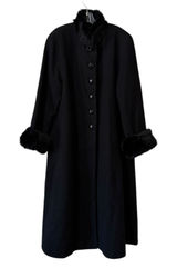 DONNYBROOK Women Size 14‎ Long Full Length Wool Coat Faux Fur Trim Black Buttons Photo 0