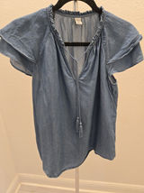 Old Navy Small Chambray Flutter Sleeve Tassel Tie Peasant Denim Top Women's Photo 0