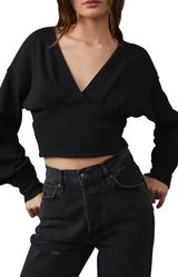 Free People We The Free All Nighter Thermal Cropped Top Women’s XL Black NWT Photo 0