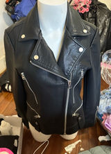 Topshop Black Leather Jacket Asymmetrical Zipper Lapel Collar Photo 0