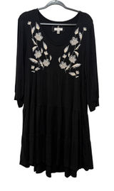 Cupio Womens Black Floral Embroidered Tiered Long Sleeve Mini Dress Large Photo 0