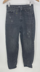 Zara Mom Jeans Size 0 Black‎ Faded High Rise Tapered Barrel Leg Pleated Q0004 Photo 0