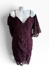 NWT ASTR The Label Lace Dress Size M Wine Cold Shoulder Floral Crochet Cocktail Photo 0