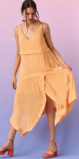 Anthropologie Tiered Sheer Overlay Dress Orange Ruffle Shift Sleeveless Size XS Photo 0