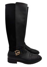 Coach Farah Tall C0625 Black Leather Riding Boots Gold Horse Carriage Womens 8B Photo 0