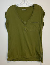 aerie t-shirt short cap sleeve tee henley scoop neck olive green size‎ XS Photo 0