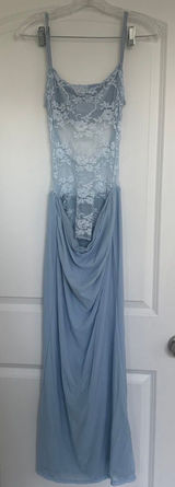 SHEIN Baby Blue Lace Mesh Cowl Neck Draped Maxi Dress Photo 0