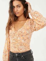 Free People Say The Word Blood Orange Deep V-Neck Crop Top - Size - Small Photo 0