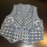 Cherokee Blue and White woven jean Vest with Wooden‎ Buttons Photo 0