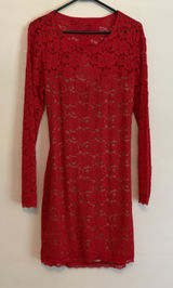 NWT Express Red‎ Lace Backless Short Long Sleeve Mini Dress Y2K Cocktail Party L Photo 0