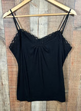 Worthington XL Black Ribbed Lace Trim Cami Tank Top Stretch Soft Girl Layering Photo 0