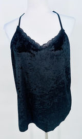 Womens XL Black Velvet‎ Lace Trim Cami Tank Top Fairy Whimsigoth Racerback Y2K Photo 0
